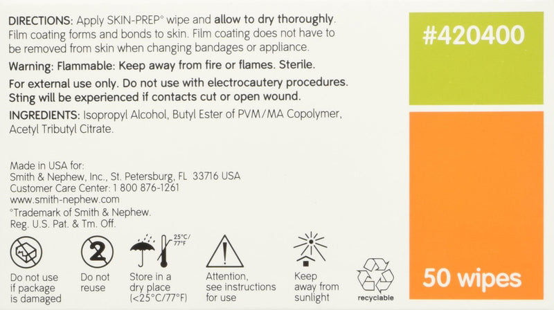 Smith and Nephew Skin Prep - Protective Barrier Wipes 50 ct/box