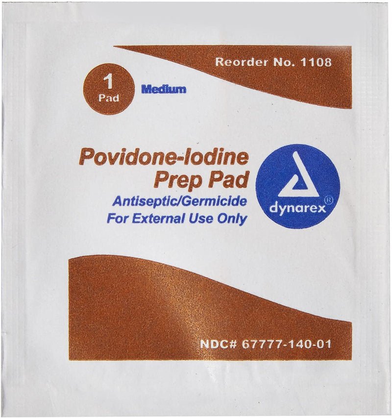 Dynarex Povidone Iodine Prep Pads - Box of 100 wipes